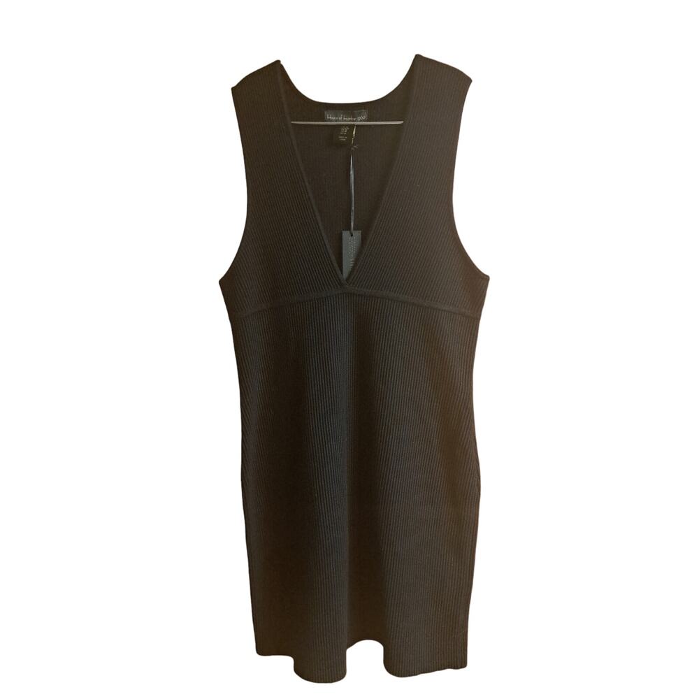 House of Harlow 1960 Black Dress Size Medium V Neck Sleeveless Knit Bodycon Mini
